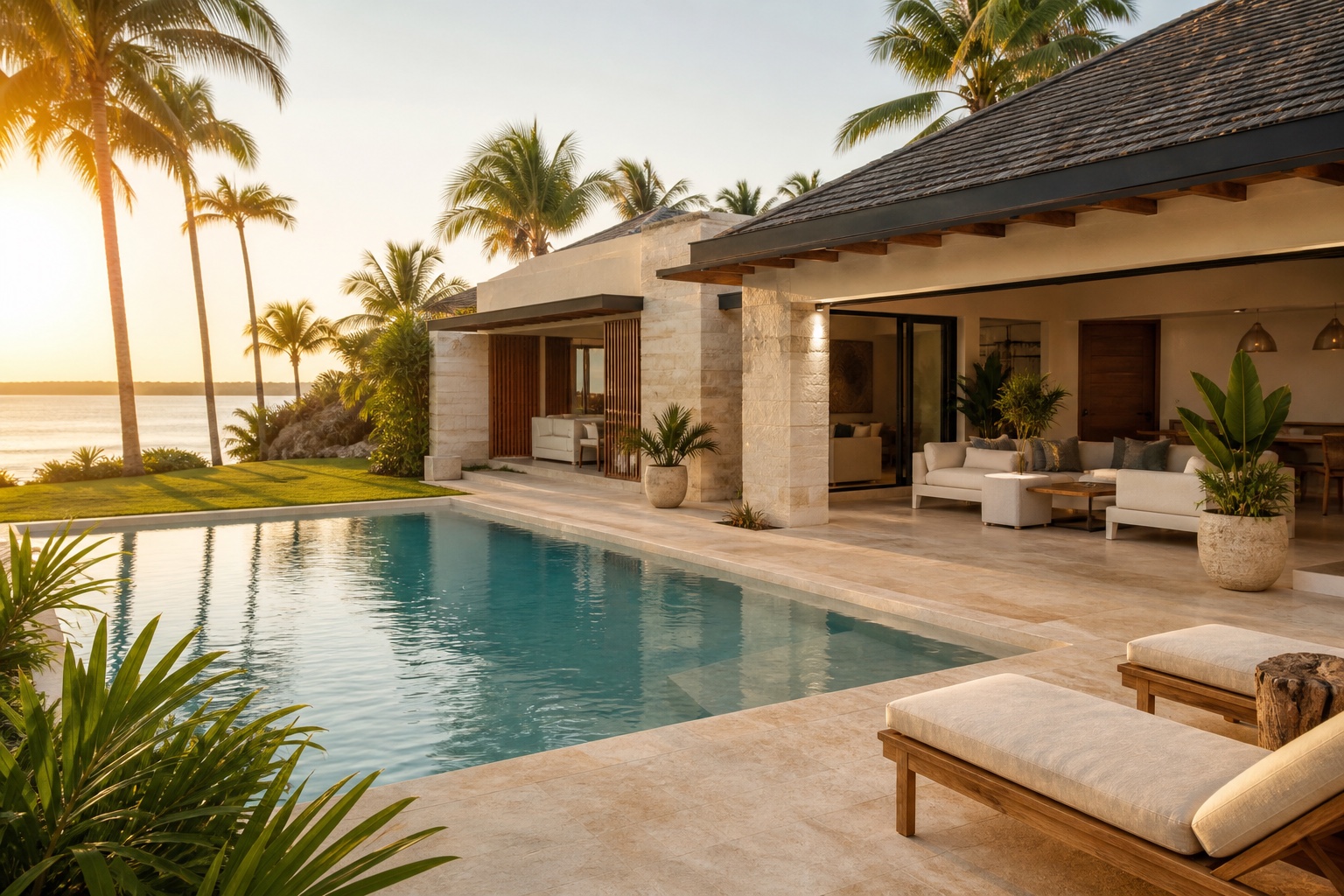 A beautifully cared for tropical villa with a pool in the Dominican Republic